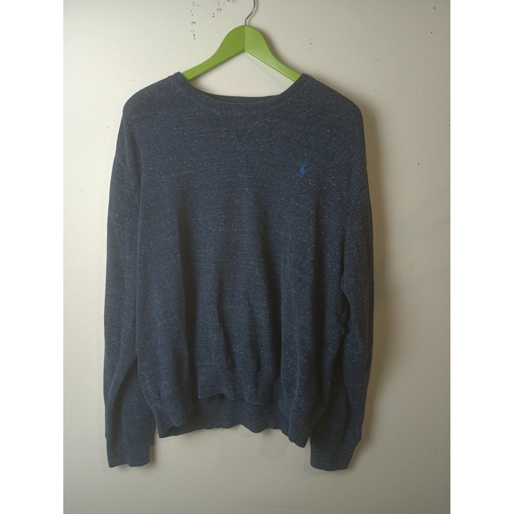 Polo Ralph Lauren Mens XL Blue Heathered Cotton Crewneck Sweater Pony Logo